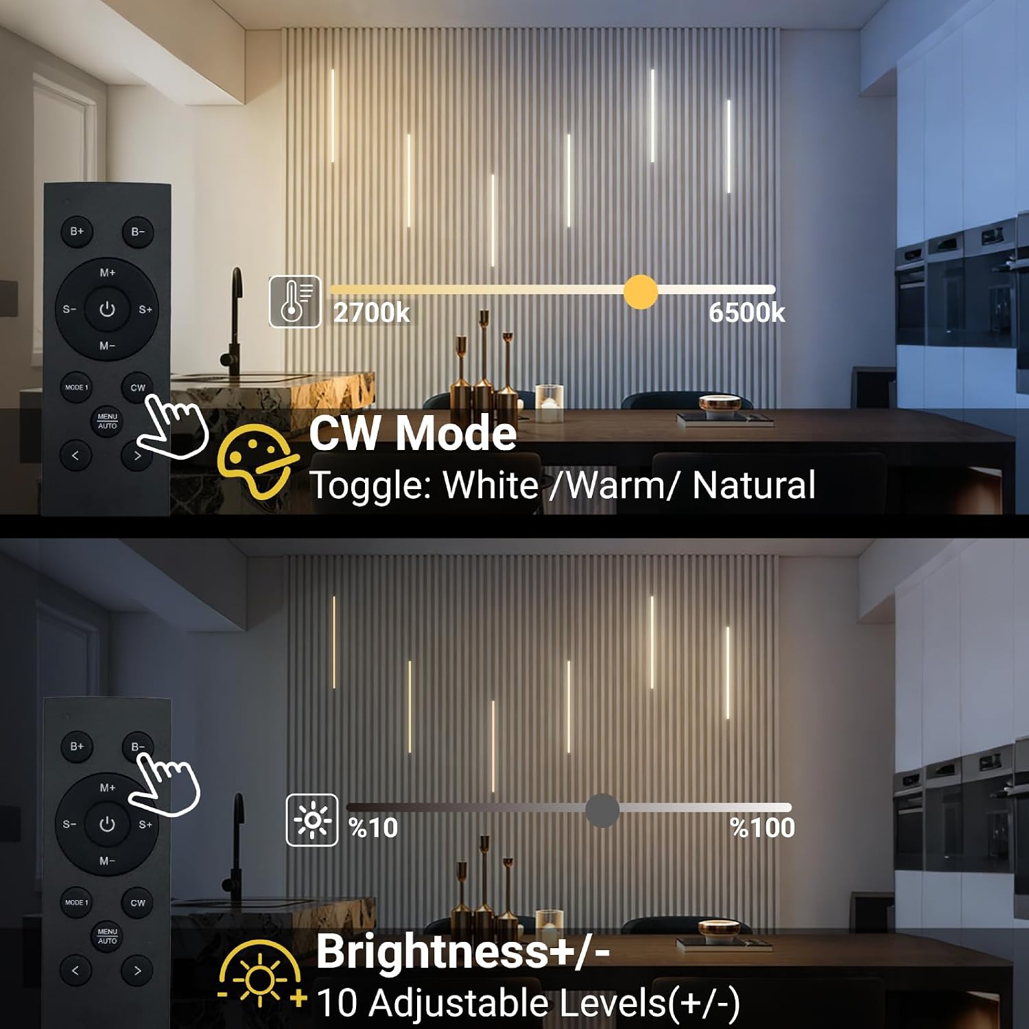 HAMRVL CCT Tunable 3000K-6500K Wall Panel Lights, 6PCS 16-Inch Running Water Flowing LED Lights with Remote Control,28 Mode,Slat Wall Lights for Acoustic Panels, WPC & Wood Slat Wall Panels