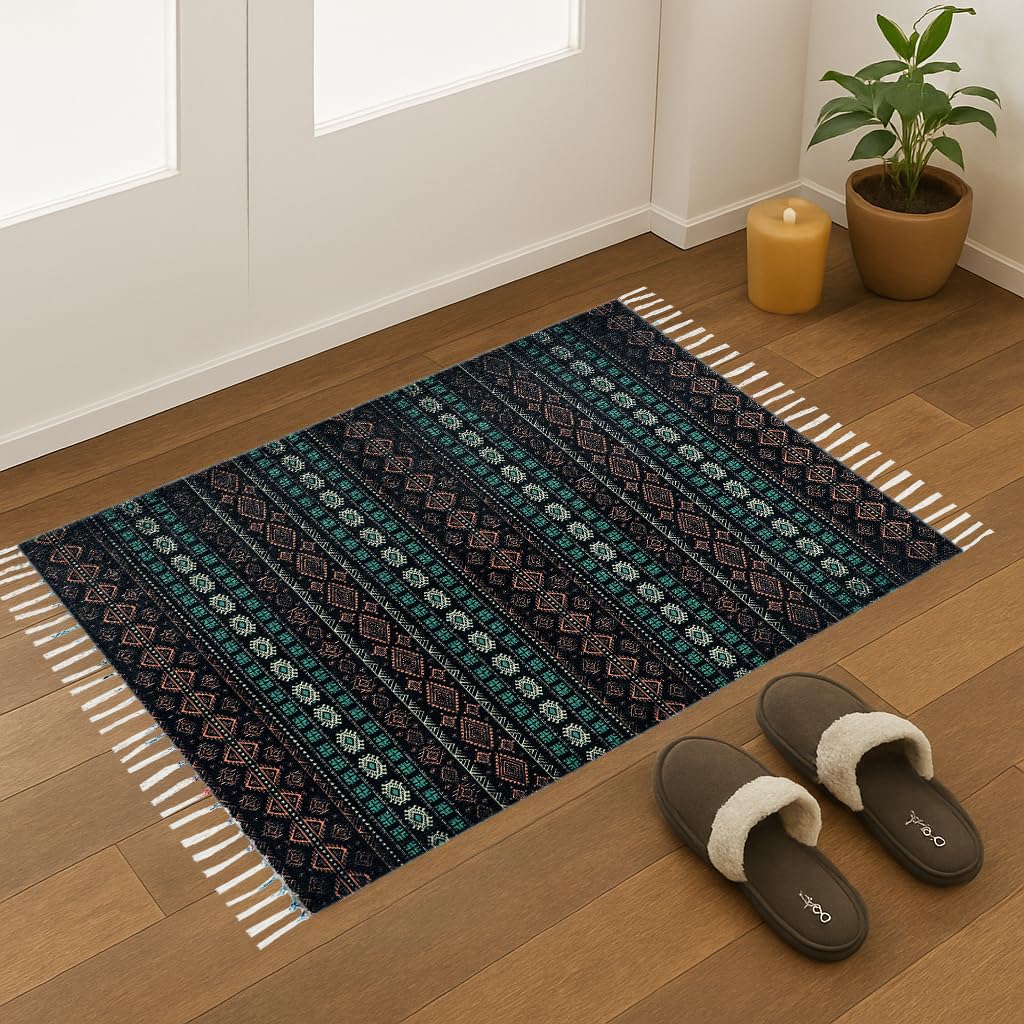 TRENDECOR Printed Handmade Dhurrie 2 x 3 Feet Carpet Rug Runner and Carpets for Living Room/Drawing Room/Bedroom/Home (Design 5) 2x3 ft