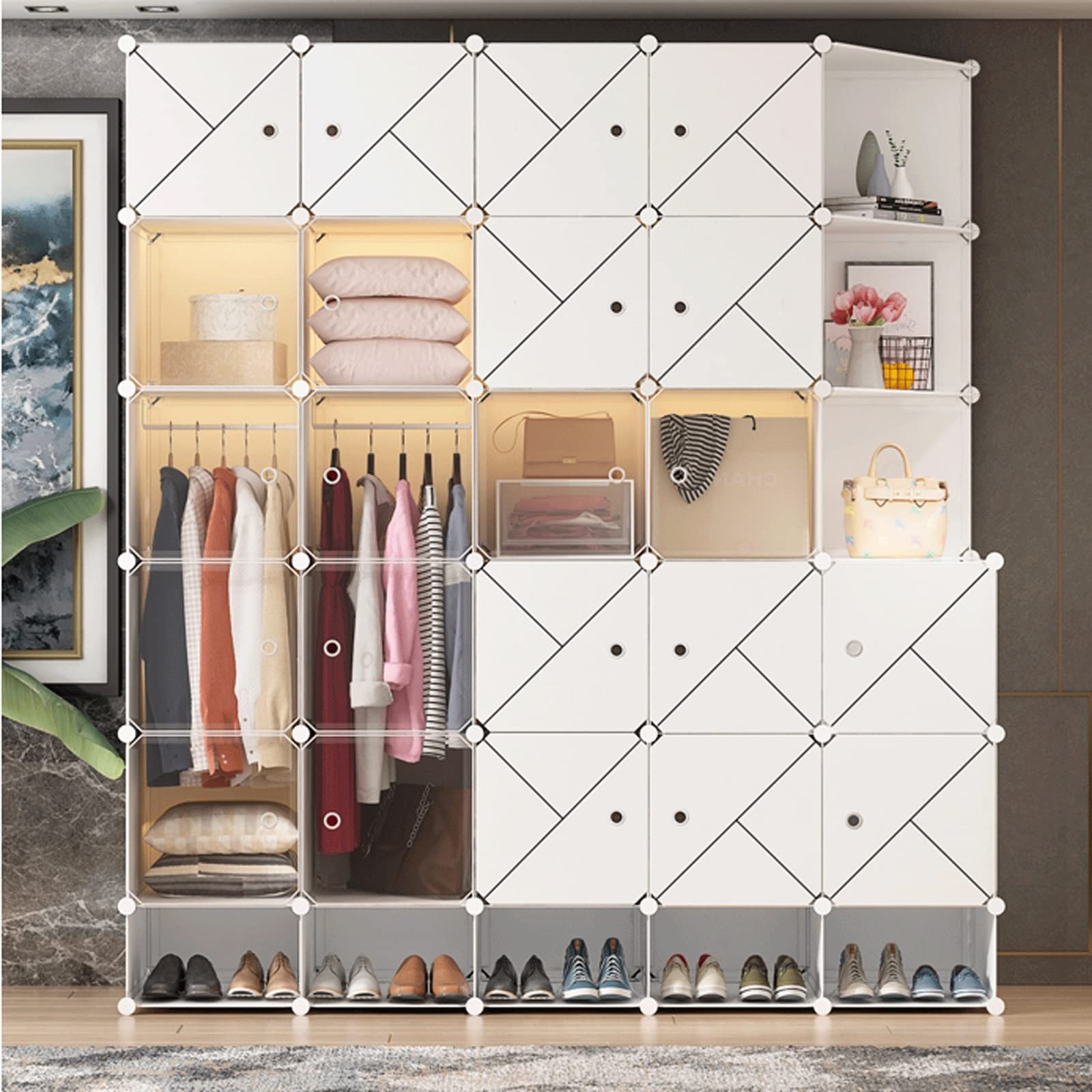 Kleiderschrank, Stoffschrank Tragbare Kleiderschrank Cube Faltbare Schrank mit Kleiderschienen Kombination Kleiderschrank Modularer Schrank Lagerorganisation Ideale Aufbewahrung Organizer ( Size : B )