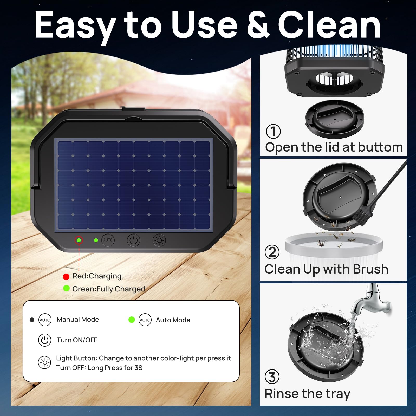 Solare Lampada Antizanzare Elettrico,Zanzariera Elettrica Esterno 4000V,Anti Zanzare Solare con 5500mah & LED,Ammazza Zanzare Ricaricabile & IP65 per Esterno,Interno,Giardino,Camping,Patio