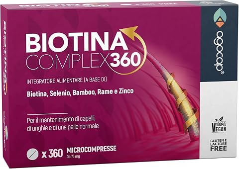 BIOTINA CAPELLI - Formula di Ricrescita 360°, Integratori per capelli con Biotina, Selenio e Zinco. Vitamine capeli, unghie e pelle. Azione di ricrescita e anticaduta per donna uomo