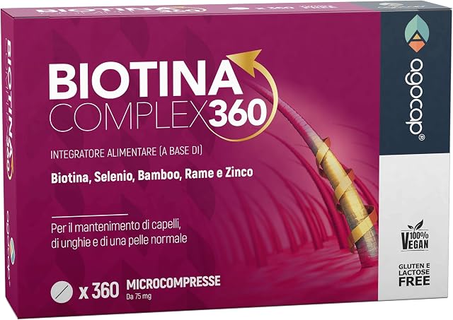 BIOTINA CAPELLI - Formula di Ricrescita 360°, Integratori per capelli con Biotina, Selenio e Zinco. Vitamine capeli, unghie e pelle. Azione di ricrescita e anticaduta per donna uomo