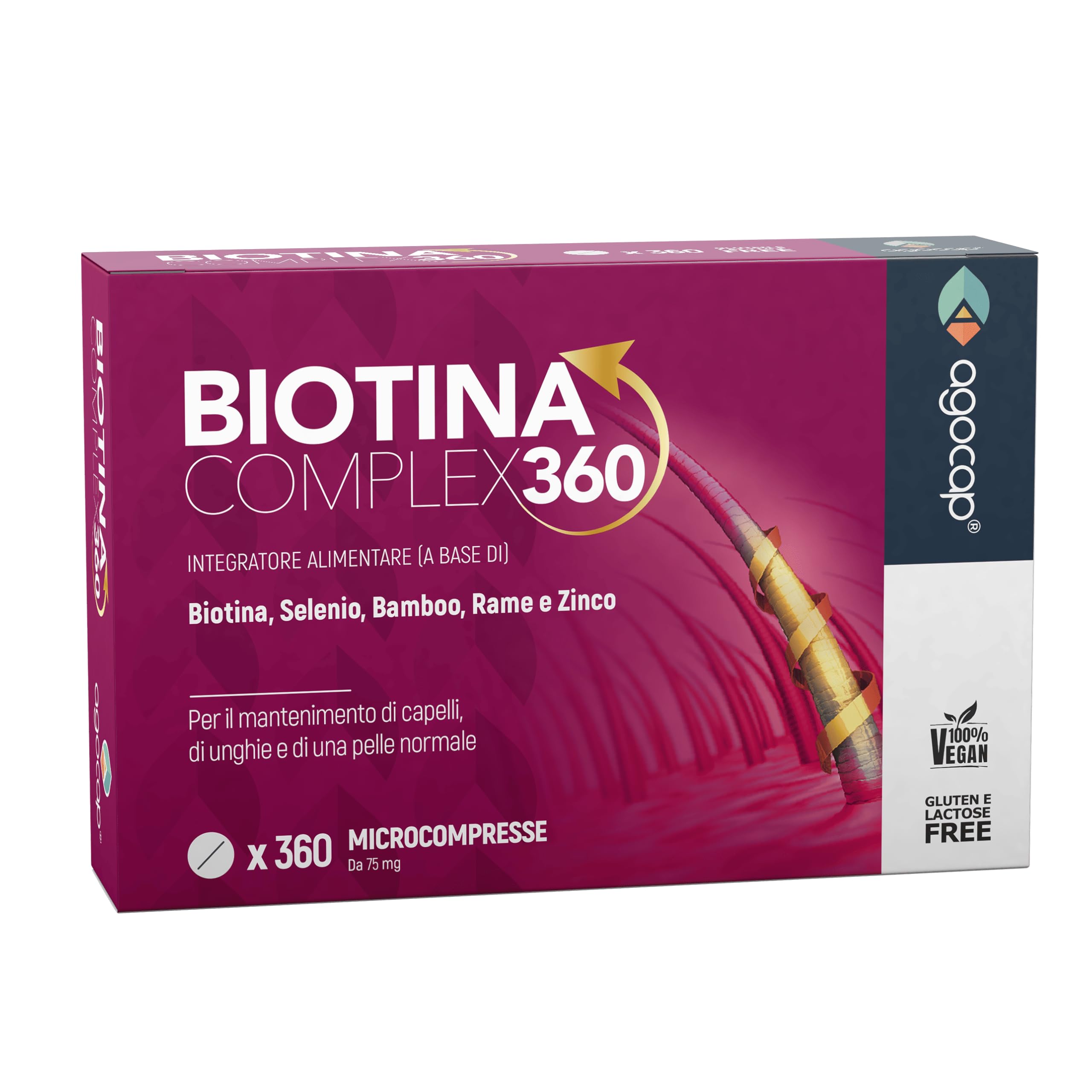 BIOTINA CAPELLI - Formula di Ricrescita 360°, Integratori per capelli con Biotina, Selenio e Zinco. Vitamine capeli, unghie e pelle. Azione di ricrescita e anticaduta per donna uomo