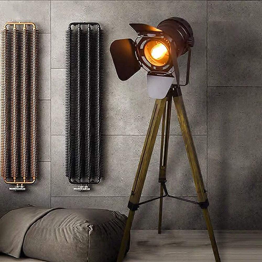 Piantana Treppiede Lampada da Officina da Pavimento Regolabile Legno Interni Design Moderna Spot Classica e27, Nera da Terra Tavolo stile Industriale Vintage per Salotto ufficio Leggere Camera letto