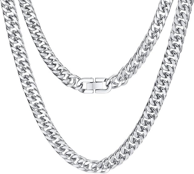 TempBeau Men Necklace Stainless Steel Chain : 8MM Chunky Curb Neck Link Chains 50cm 55cm 60cm Classic Style Jewelry Gift for Men Women Hippop Rapper Christmas Thanksgiving Birthday
