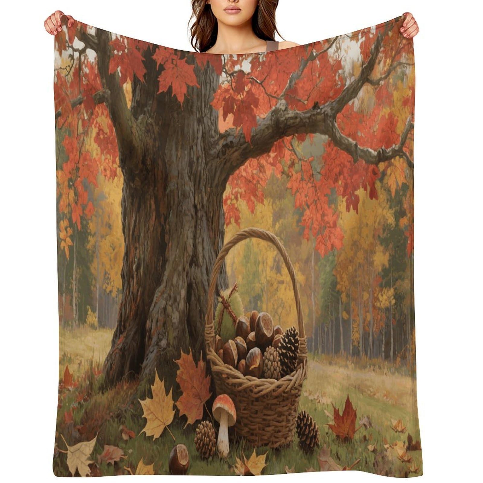 Autumn Fall Harvest Maple Throw Blanket for Couch and Bed Super Soft Warm Lightweight Throw Blankets Cozy Fuzzy Flannel Blanket Personalized Decorative Blankets for Sofa Decor 50"x60"