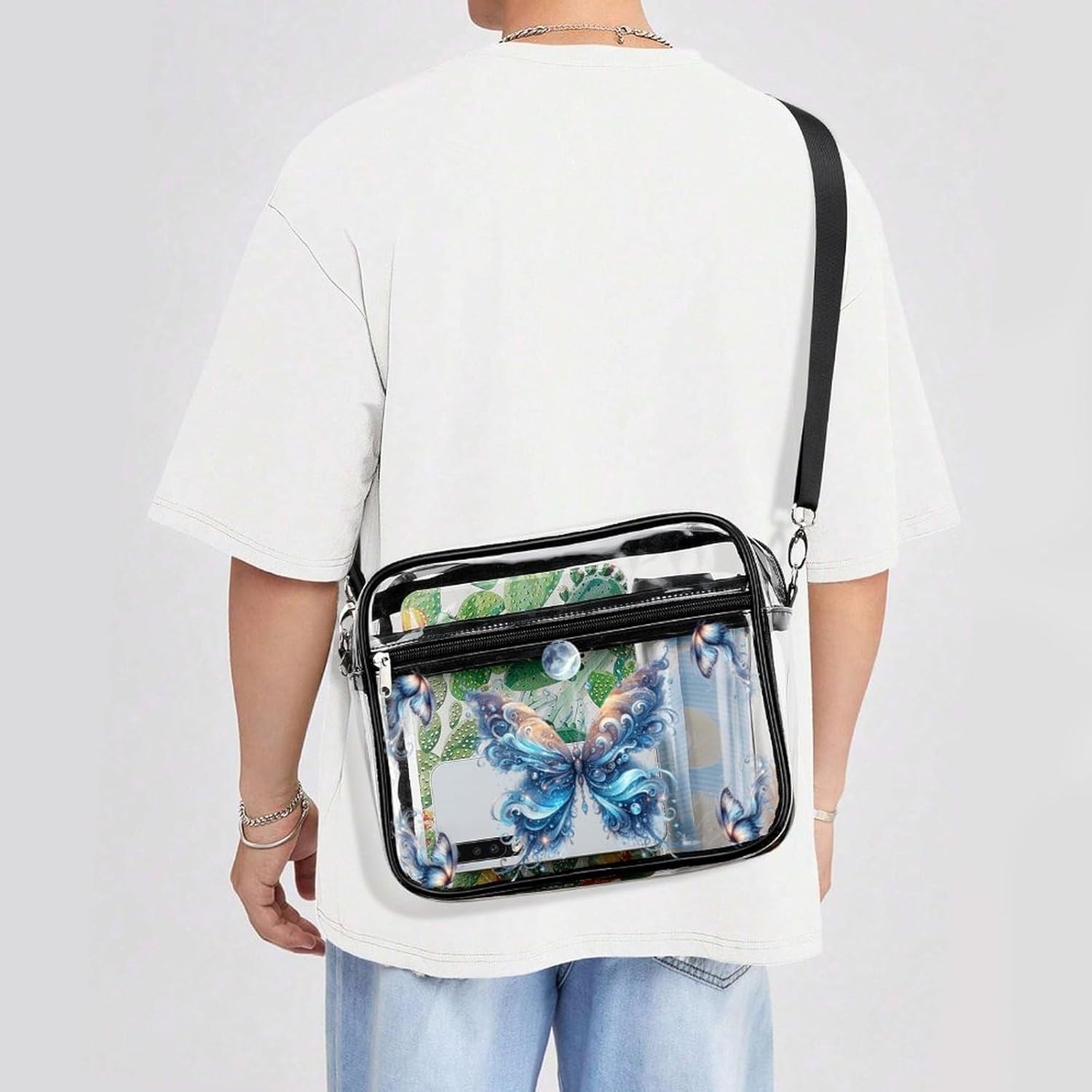 Butterfly Clear crossbody Bag Stadium Approved - Adjustable Shoulder Strap Clear Bag for Concerts Sports Events