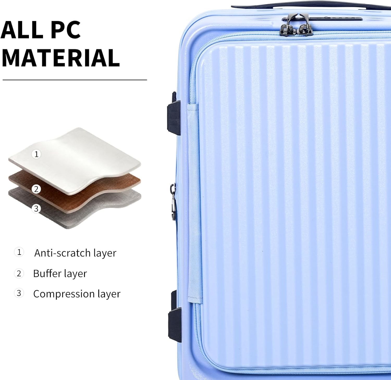 20 Inch Top Opening Carry On Luggage 22x14x9 Airline Approved Expandable With Spinner Wheels & Cup Holder,PC Hard Shell Lightweight Small Shitcase With Tsa Approved For Travel Women Men,Blue