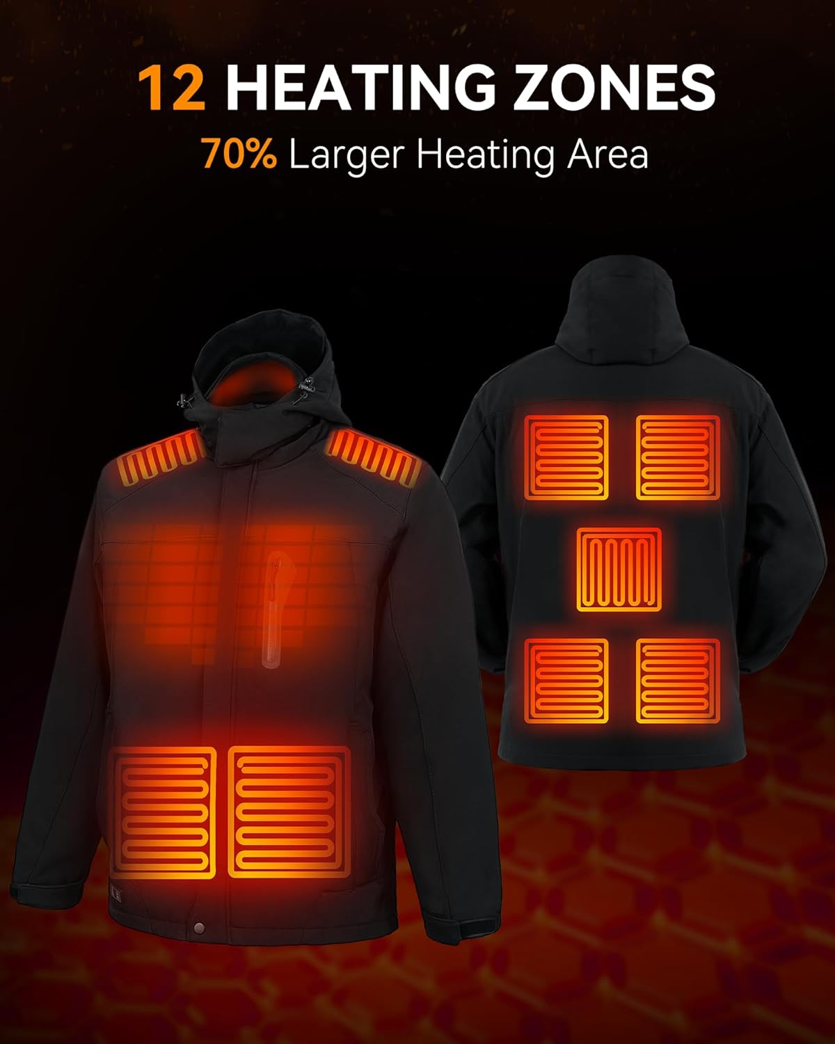 Heated Jackets for Men with 7.4V 16000 Rechargeable Pack, Winter Soft Electric Heated Coat Outdoor with Detachable Hood - Image 4