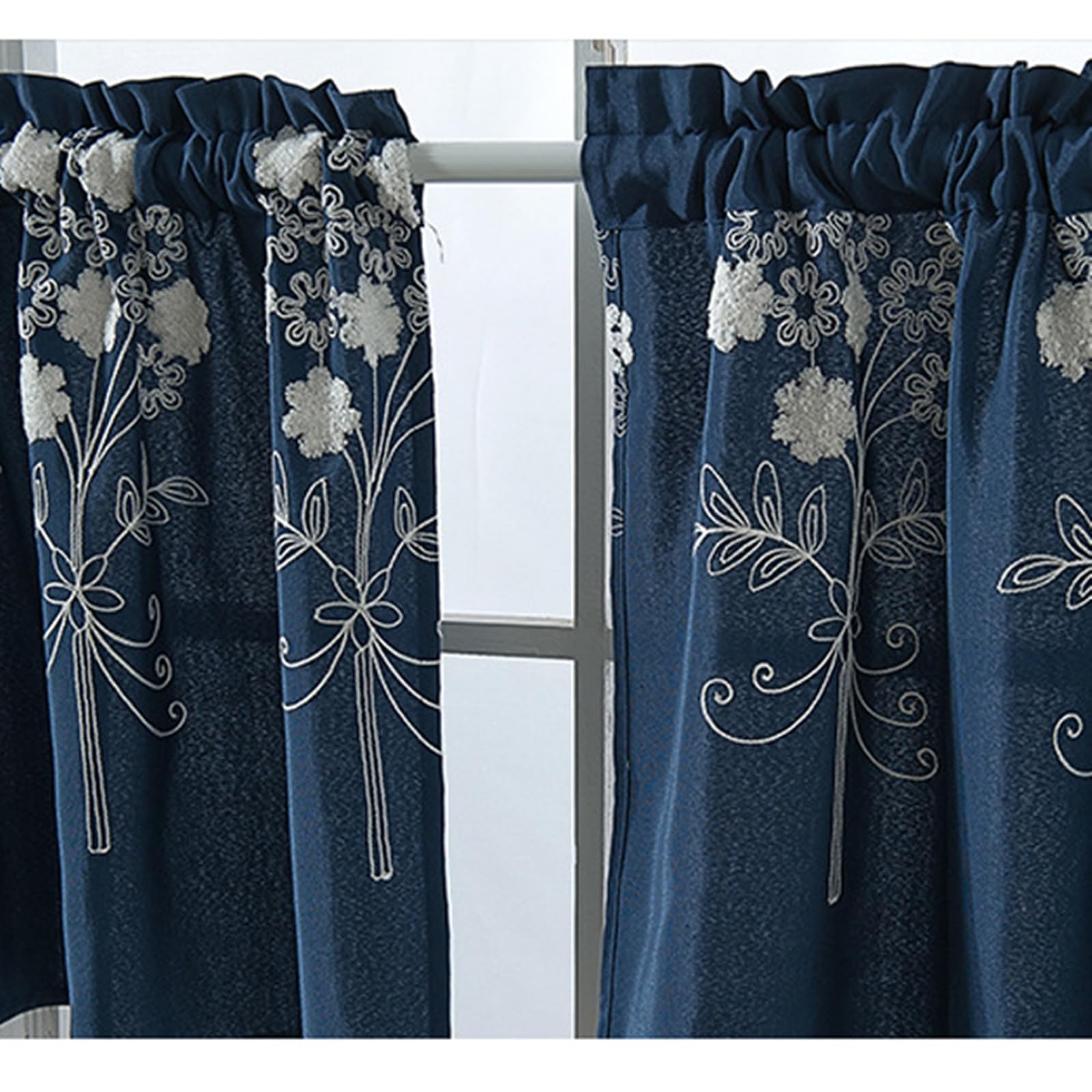 AMDXD Visillo para baño, diseño de flores, hojas bordadas, cortina corta semitransparente, poliéster translúcido, para habitación, oficina, 74 x 61 cm (ancho x alto)