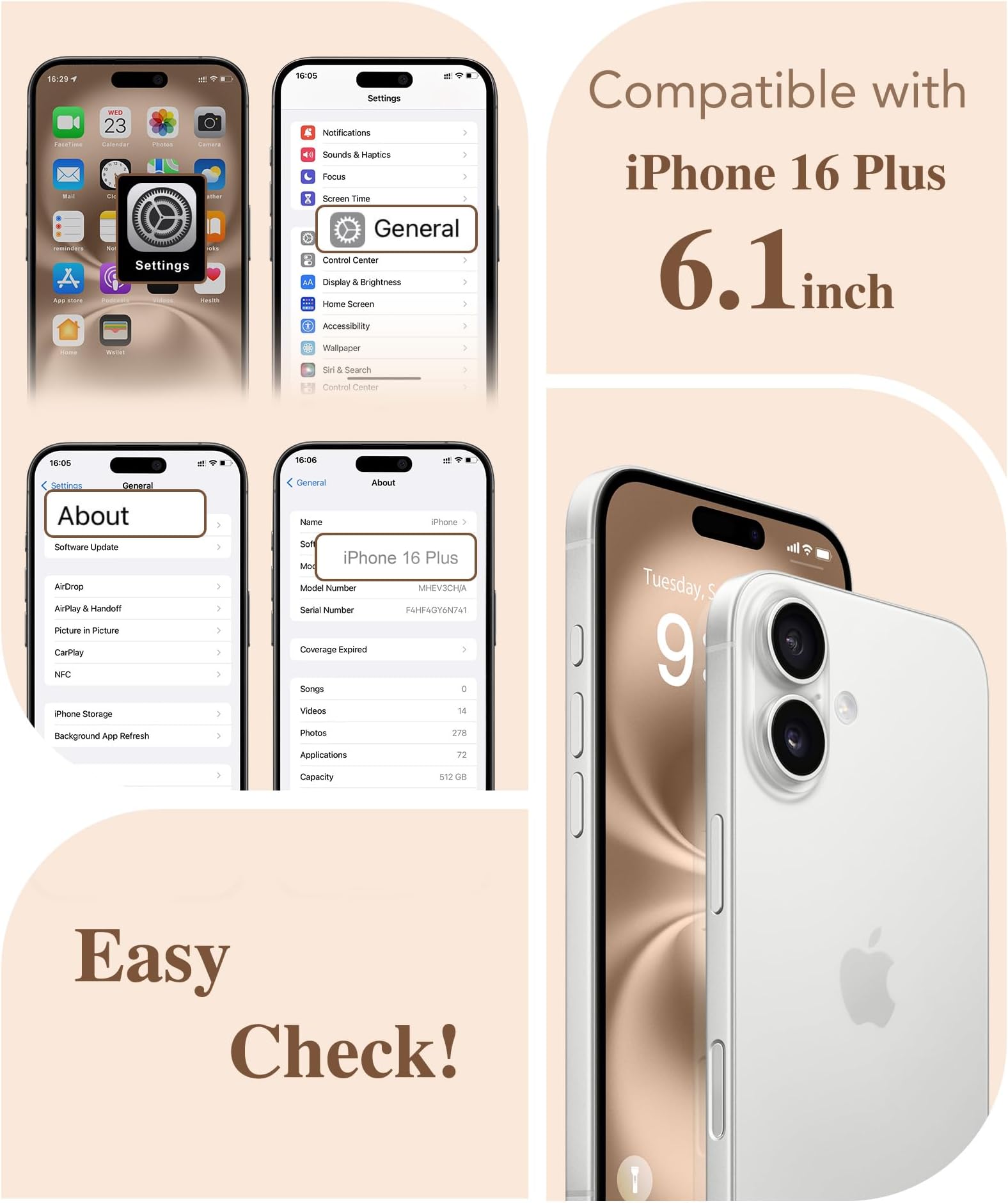 Dibrell for iPhone 16 Plus Case, [Full Camera Protection] [Not Yellowing] [Military-Grade Drop Protection] Cute Clear Slim Shockproof Protective Phone Cover for Women Girls 6.7", Star Shell/Brown