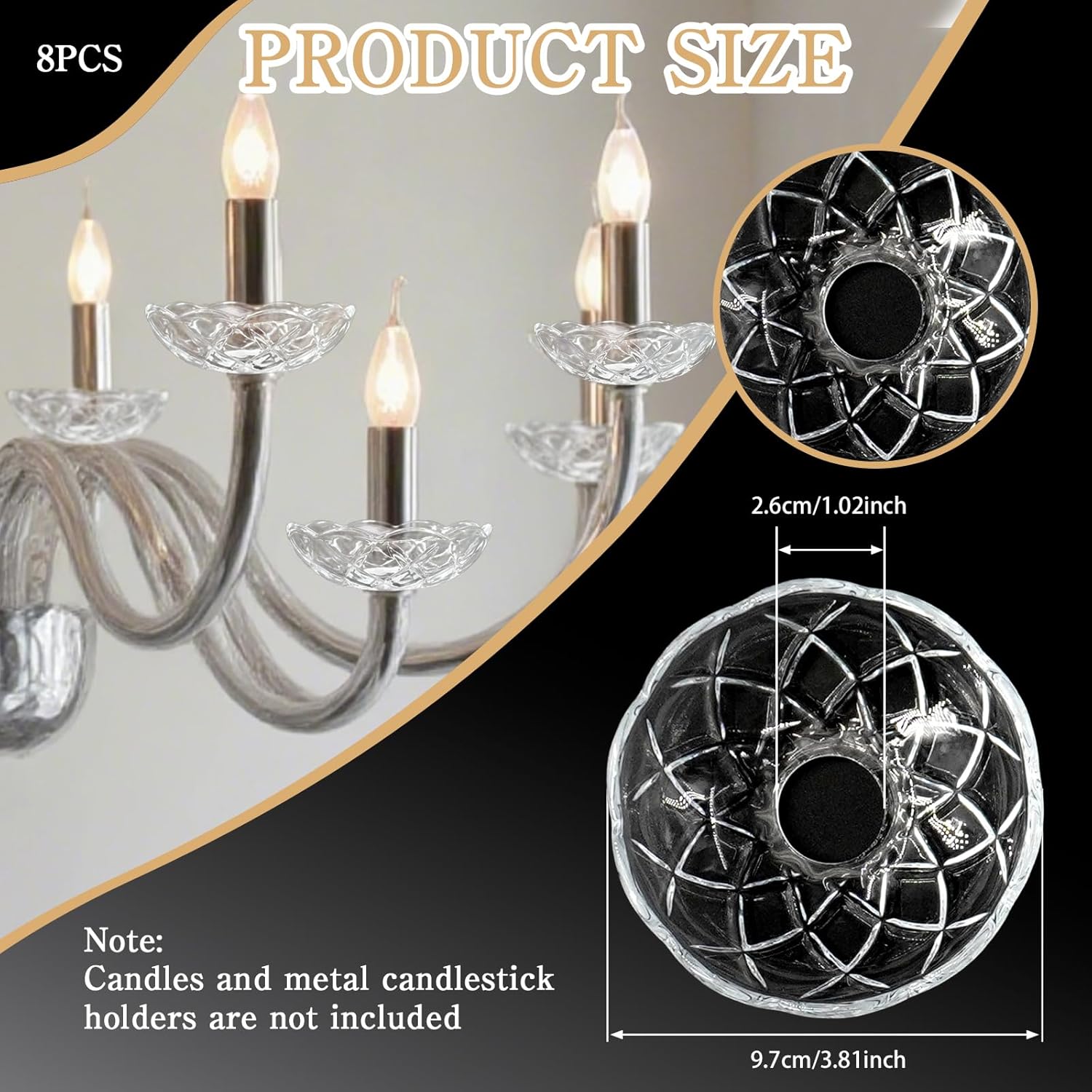 8 Pcs Chandelier Bobeche 4 Inch Chandelier Bobeche Cups Elegant Decor with 4 Side Holes for Home Birthday Wedding Party for Replacement Accessories and Party(Clear)