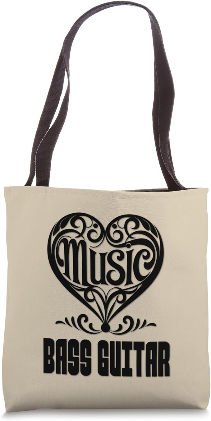 Music Lover Elegant Scrolled Heart for Bass Guitar Fans Khaki Color Tote Bag