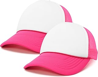 DALIX Two Tone Blank Trucker Hats Caps (2 for 1) in Hot Pink/White