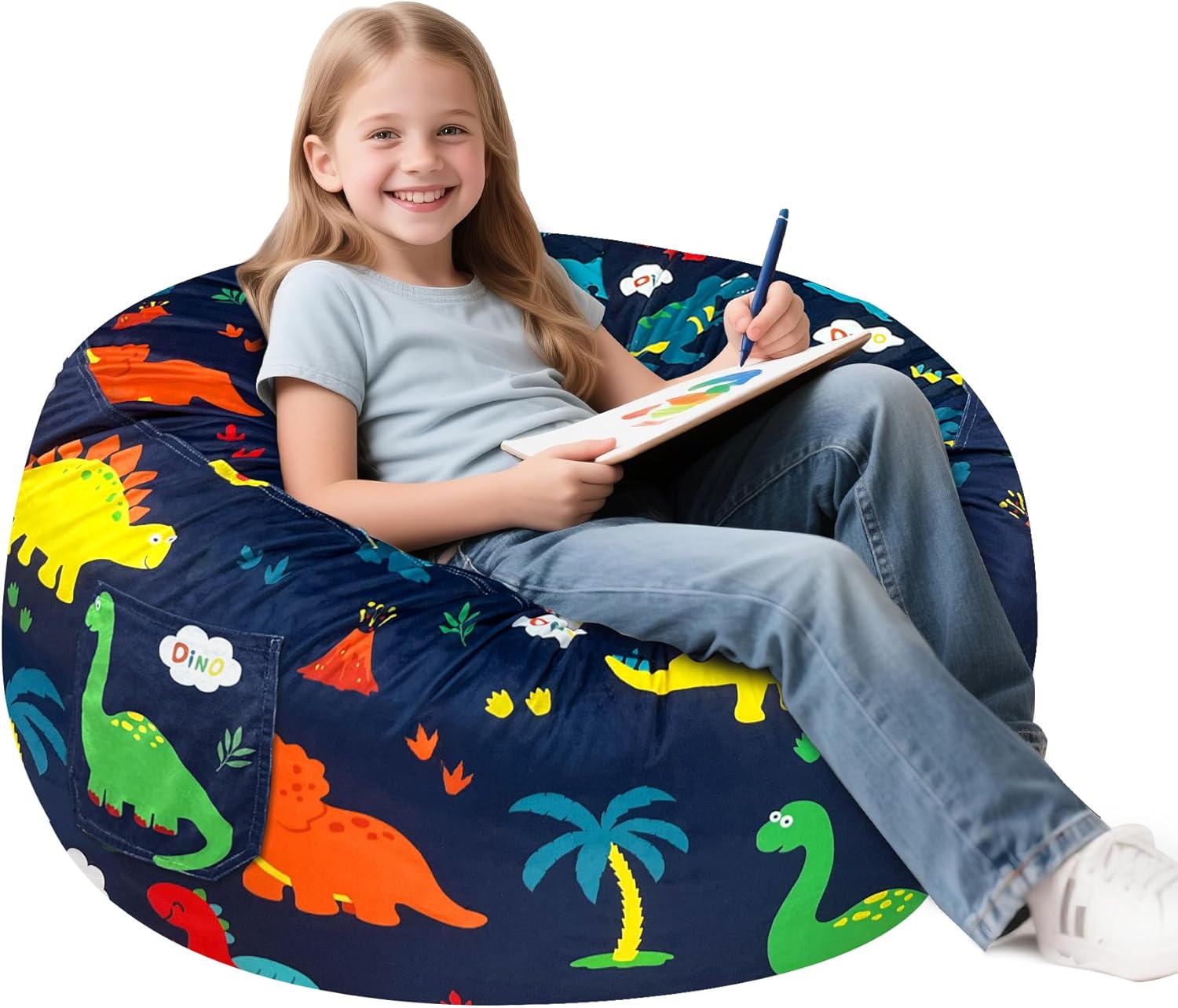 Jorbest Dinosaur Bean Bag Chair for Kids Teens and Adults, Memory Foam Bean Bag Chairs with Removable Velvet Bean Bag Cover, Soft Beanbag Lounger Sofa Bean Bag Couch with Filler for Reading, X-Large