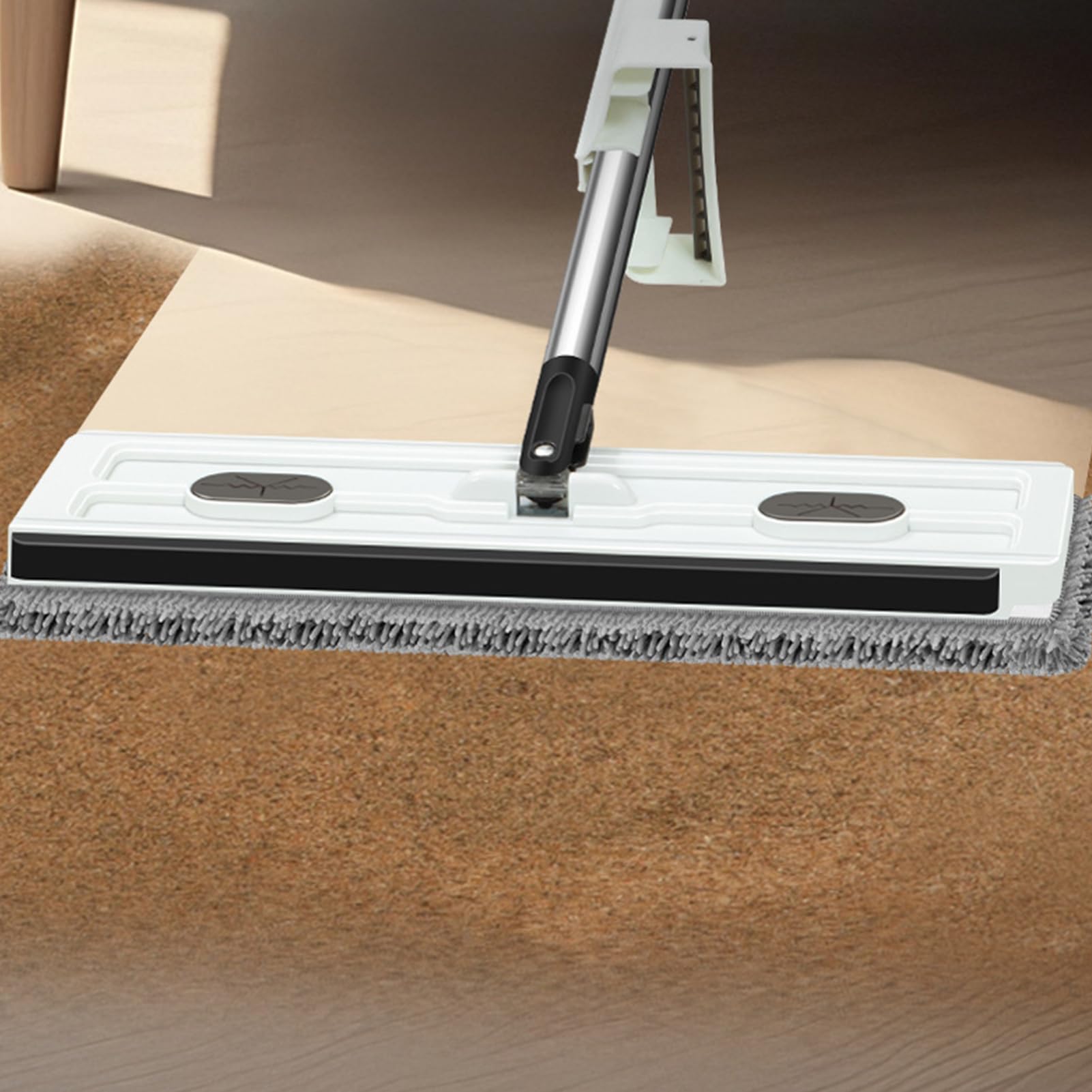 Mopa Plana Giratoria 360 Grados, En Seco O Húmedo, Mango Largo | Limpiador De Suelos Con Raspador Para Cocinas, Baños, Comercial, Apartamentos, Garajes, Alfombras, Parquet Y Baldosas