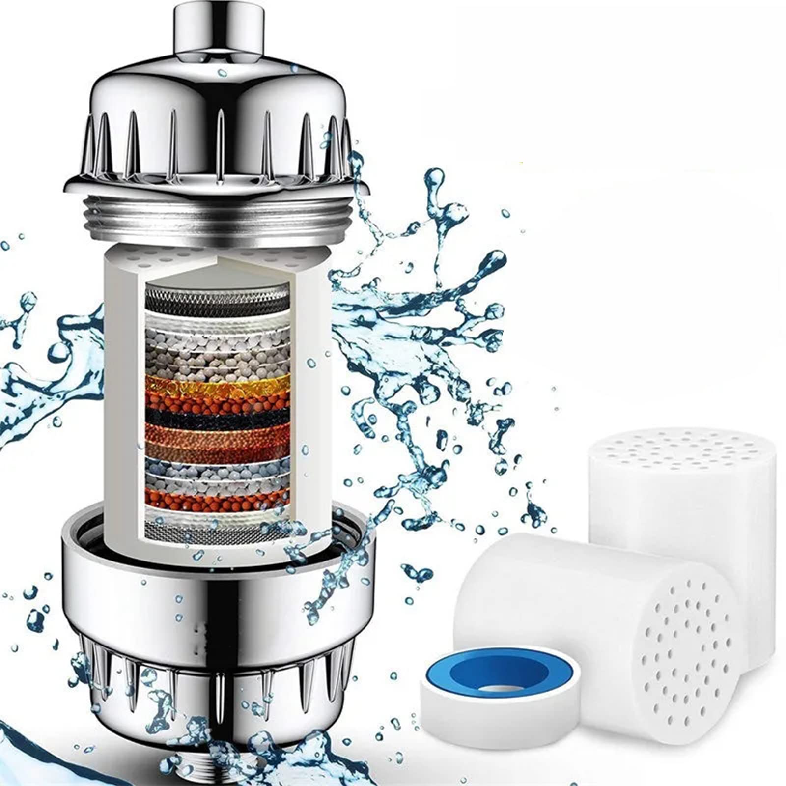 Filtro de ducha, Filtro de ducha alto rendimiento, Suavizador agua Filtro de cabezal ducha Elimina cloro y metales pesados, Alto rendimiento varias etapas con vitamina C para agua dura (4 piezas)