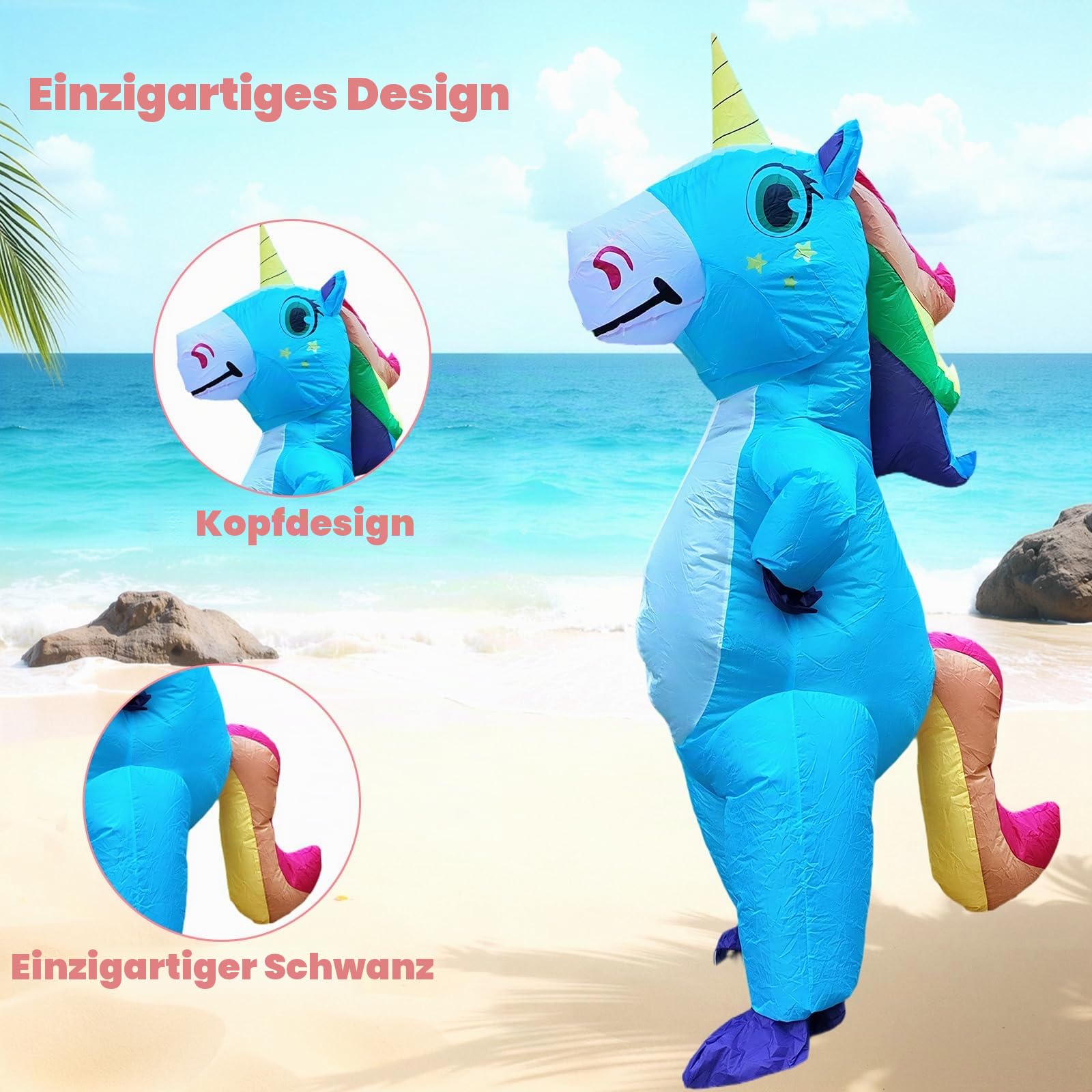 Aufblasbares Kostüm Ganzkörper Einhorn Luft Blow-up Deluxe Halloween Kostüm für Erwachsene Größe