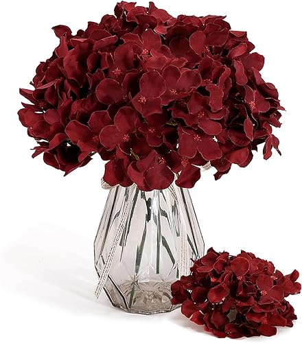 Miniatura 9 de Auihiay 104 flores de hortensias artificiales, cabezas de flores artificiales de hortensias de seda con tallos, flores de hortensias completas para