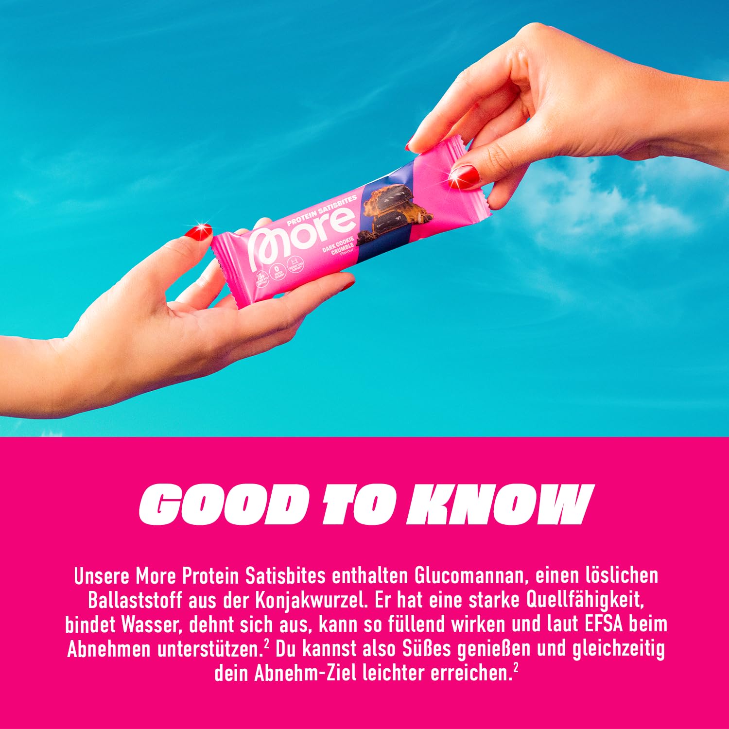 MORE Protein Satisbites, 12er Box Proteinriegel, Dark Cookie Crumble | 12 x 2 x 25 g, bis zu 16 g Protein pro Portion, ohne Zuckerzusatz, made in Germany (Design kann variieren)