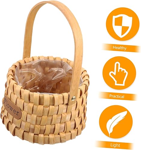 Miniatura 5 de jojofuny Cesta tejida a mano tejida para picnic, cesta de regalo con asa, cesta de almacenamiento de flores, cesta de sauce para plantas, cesta de