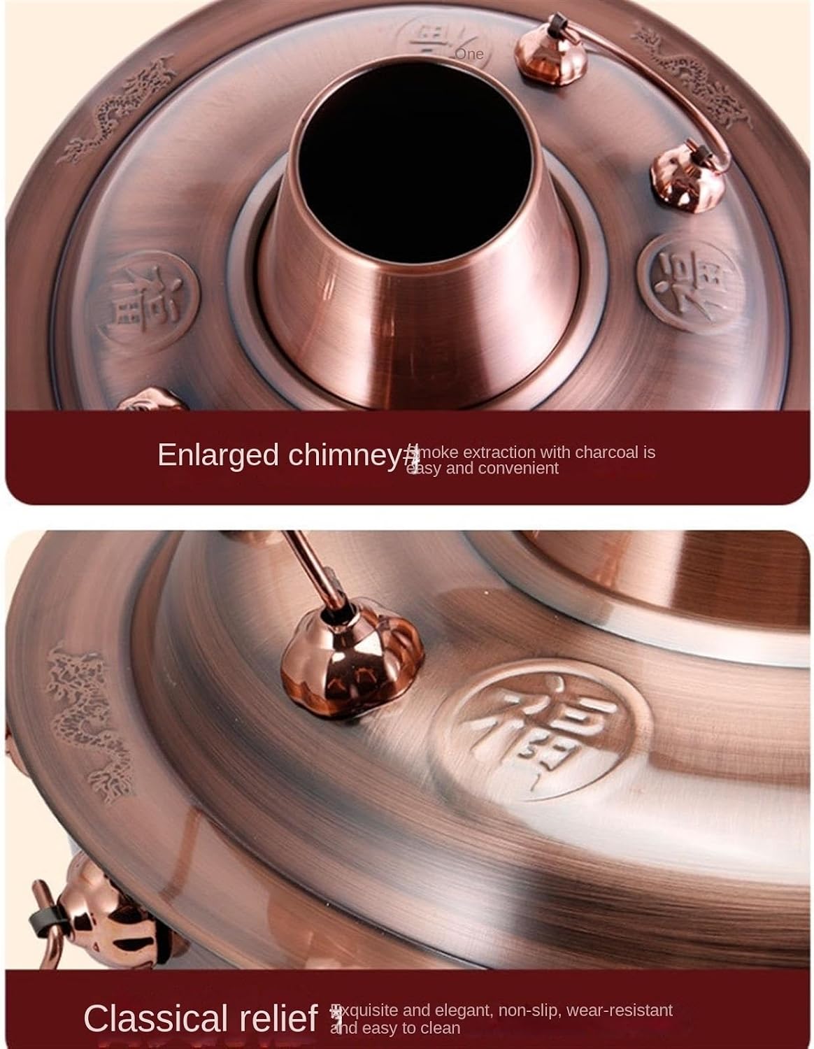 Copper hot Pot， Thickened Charcoal Hotpot Stainless Steel Hot Pot Old Beijing Style Hot Pot Cookware Chinese Hot Pot,A-34cm(32cm)