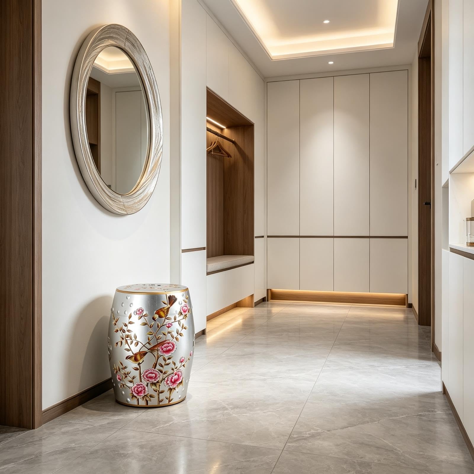 Dekoracyjny Ceramiczny Stołek Ogrodowy, Chinoiserie Na Zewnątrz Dekoracyjny Stołek Na Perkusję Wewnątrz Na Zewnątrz Stolik Boczny Na Patio W Ogrodzie Balkon Salon Łazienka(Silver)