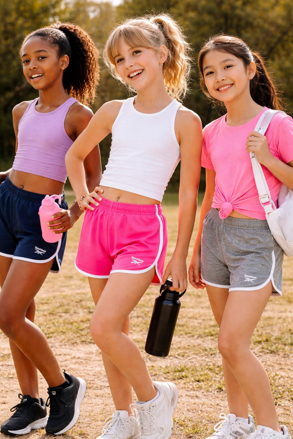 Reebok Pantalones cortos deportivos para niñas, pantalones cortos de delfín de malla ligera para correr, bailar, entrenar, fútbol, gimnasio