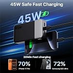 NOBIS 45W Banque d'électricité 20000mAh - Chargeur portable charge rapide avec 2*USB-C(in/out) & 2*USB-A, affichage numérique & Petit mode actuel, compatible avec le téléphone 17 16 S25, Consoles de jeu
