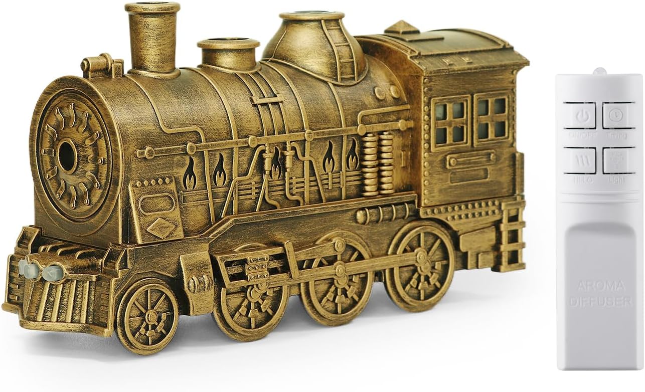 Train Diffuser,300ml Essential Oil Diffuser Quiet Train Oil Diffuser with Remote Control 2 Light 2 Spray Modes Aroma Diffuser for Home Bedroom Office (Silvery)