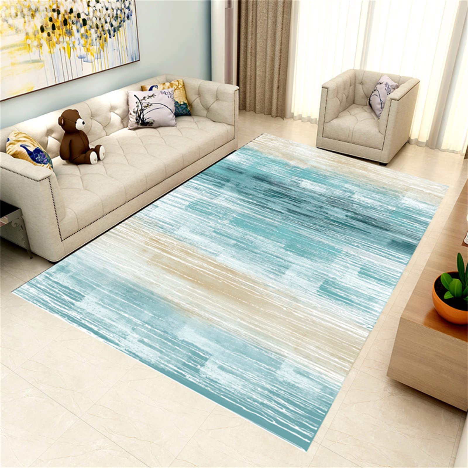 Tapis design salon bleu au style minimaliste moderne de luxe