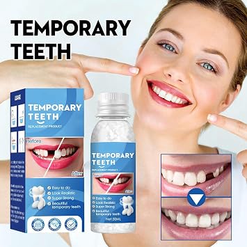 Dental Repair Kit with Moldable False Teeth - Temporary Solution to Replace Missing or Broken Teeth - Includes Repair Beads for Fixing and Filling - Ideal Fake Dental Replacement Kit