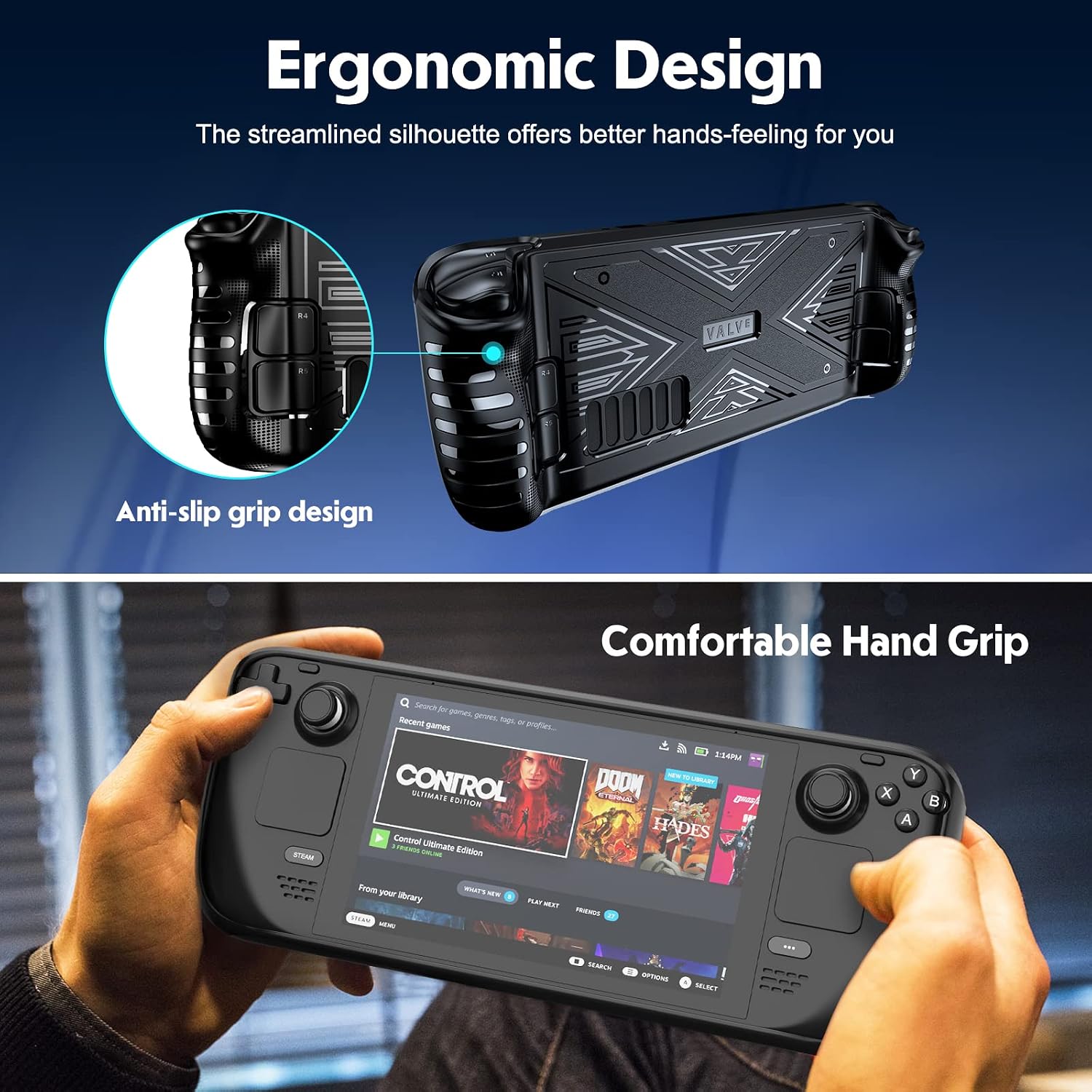 Case for Steam Deck, SENQAO TPU Protective Cover Case Compatible with Steam Deck, Shock-Absorption, Non-Slip and Anti-Scratch Design Cover Protector, Individuality Textured Accessories-Black