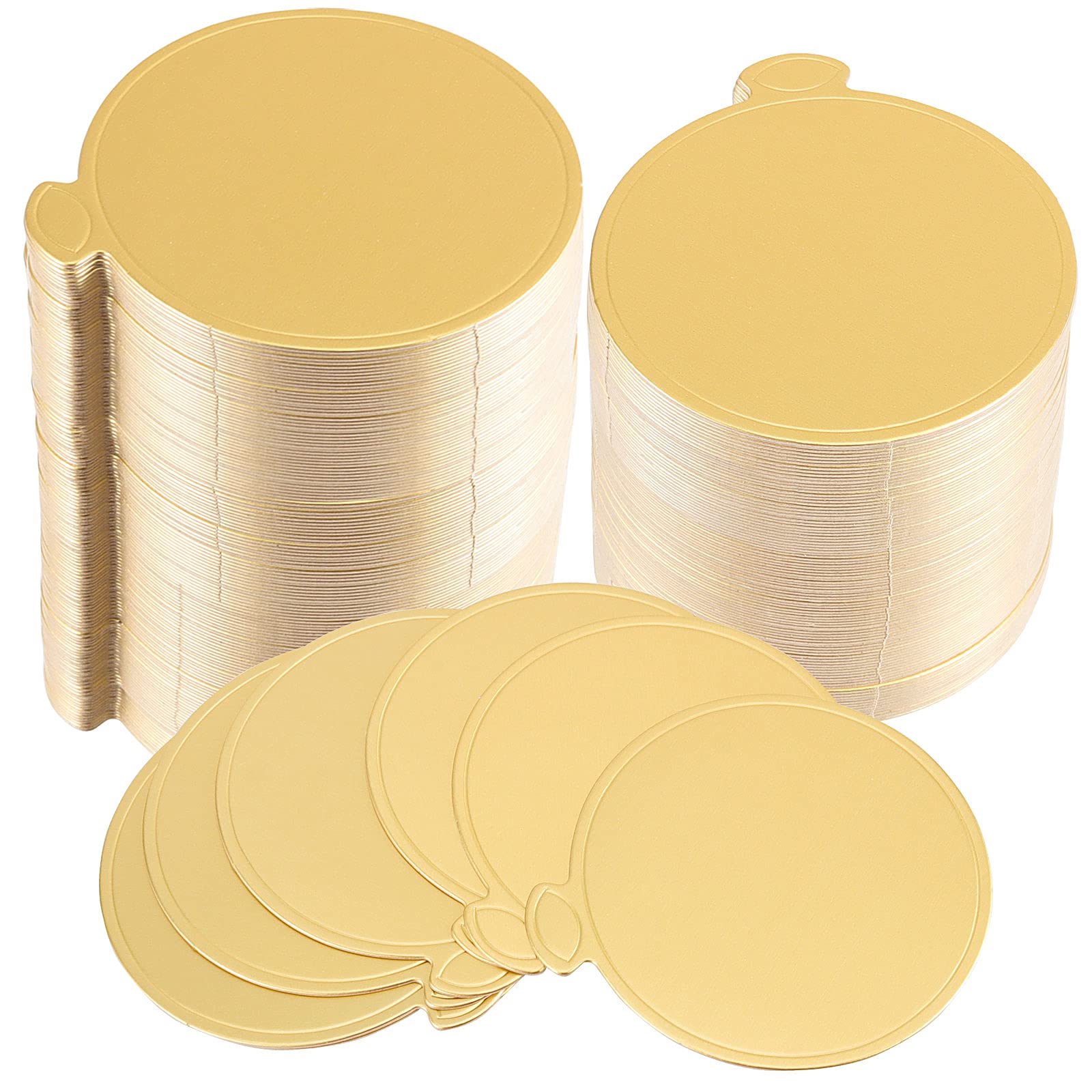 SEUNMUK Lot de 300 mini planches à gâteau rondes de 8,9 cm, de qualité alimentaire, résistantes à la graisse, jetables en carton doré, pour petits gâteaux