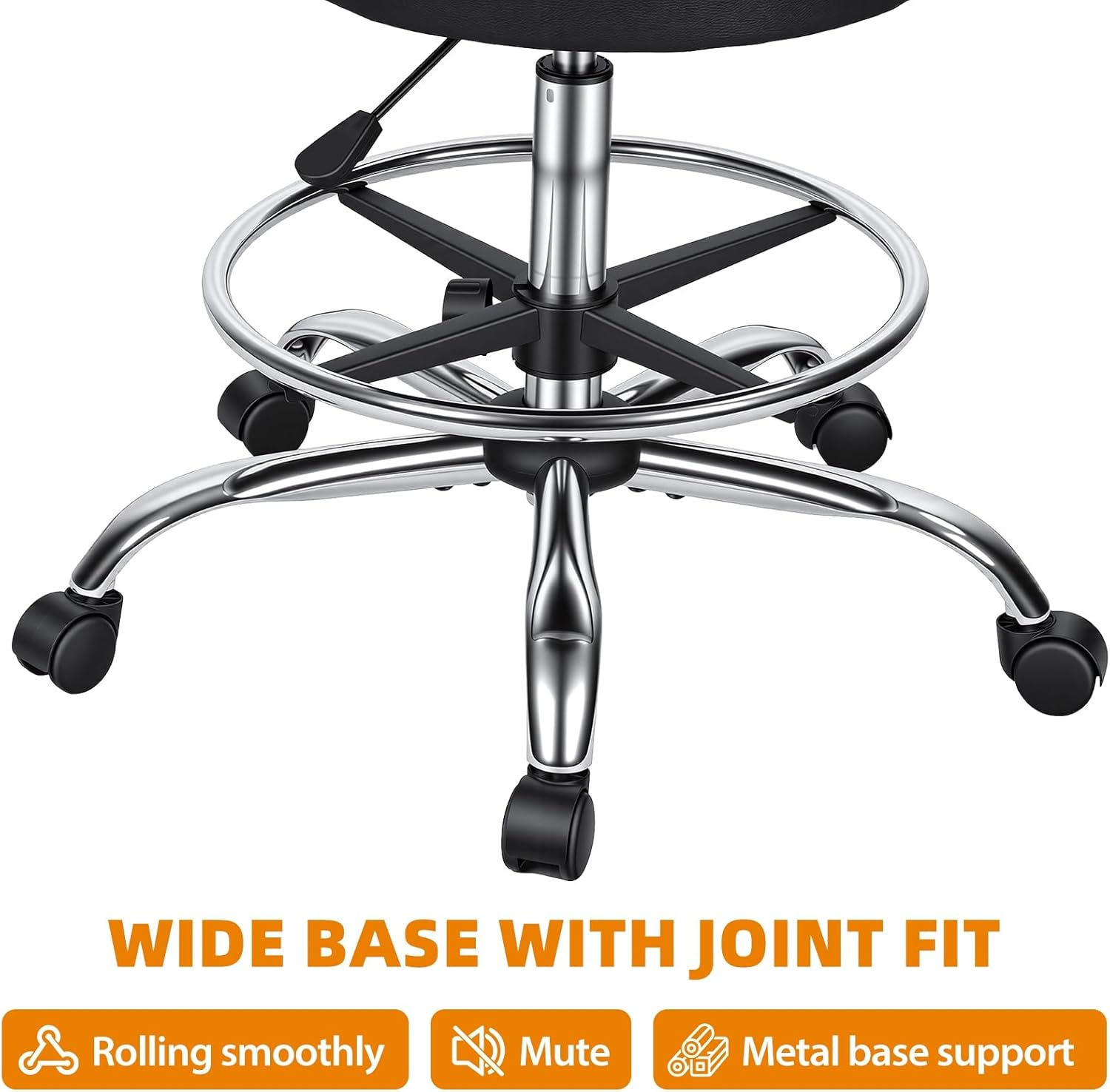 Drafting Chair with Back,Height Adjustable Foot Rest Rolling Stool,Faux Leather Swivel Stool for Office Spa Salon Home,Multi-Purpose Office Desk Chair Black