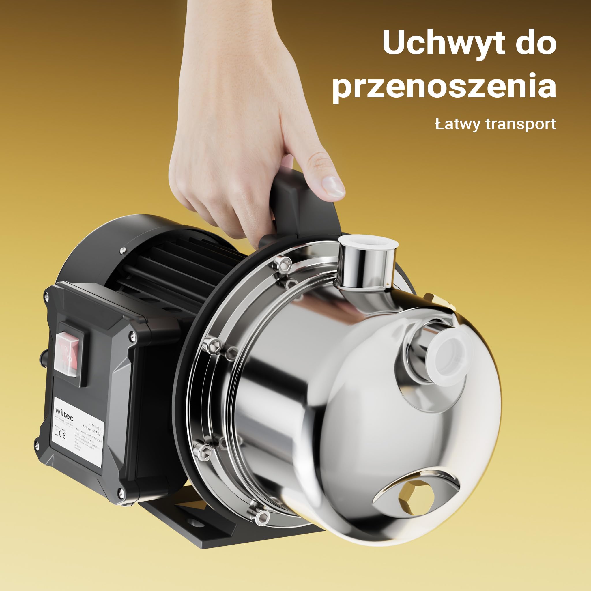 Wiltec Domowa stacja wodna JET110S 1100 W, 4600 l/h, przenośna pompa ogrodowa ze stali nierdzewnej, hydrofor, pompa elektryczna