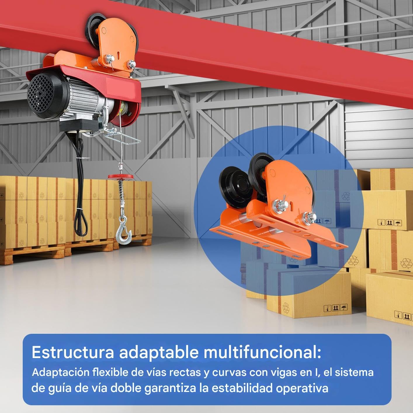 para Polipasto Eléctrico Eléctrico Ajustable Alta Capacidad de Carga | Pequeña Grúa con Ancho Regulable En Construcción Industrial, Fábrica, Almacén, Taller Y