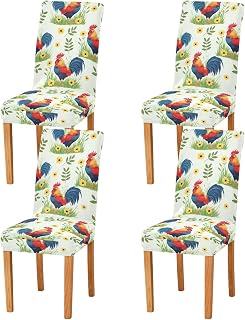 Roosters Green Grass Dining Room Chair Slipcovers Removable Washable Dining Room Chair Covers Set of 2 for Home Party Hotel Wedding Ceremony