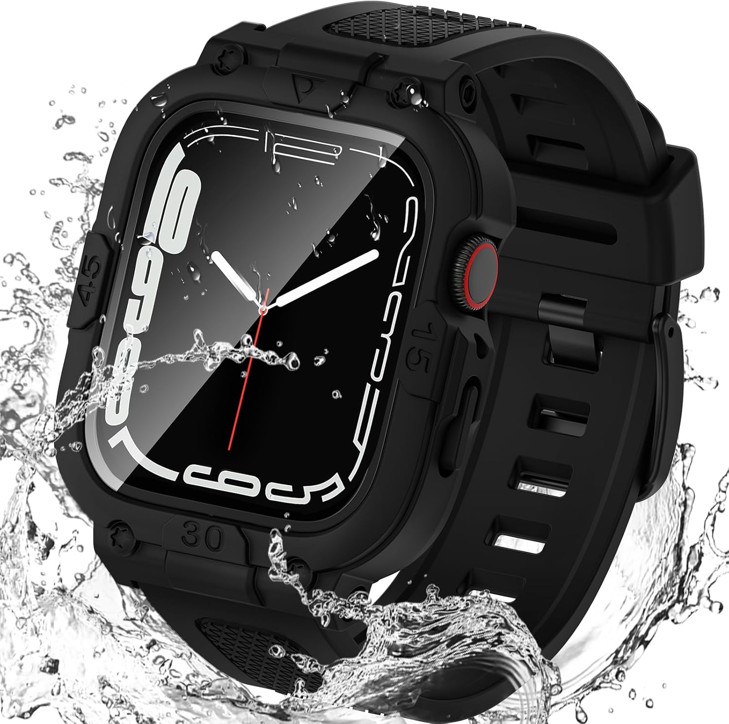 Goton 3 in 1 Waterproof Case with Band for Apple Watch with Built-in Tempered Glass Screen Protector 44mm, 360° Shockproof Bumper Face Cover with Band for Apple Watch SE 3/SE 2/SE, Series 6/5/4, 44mm