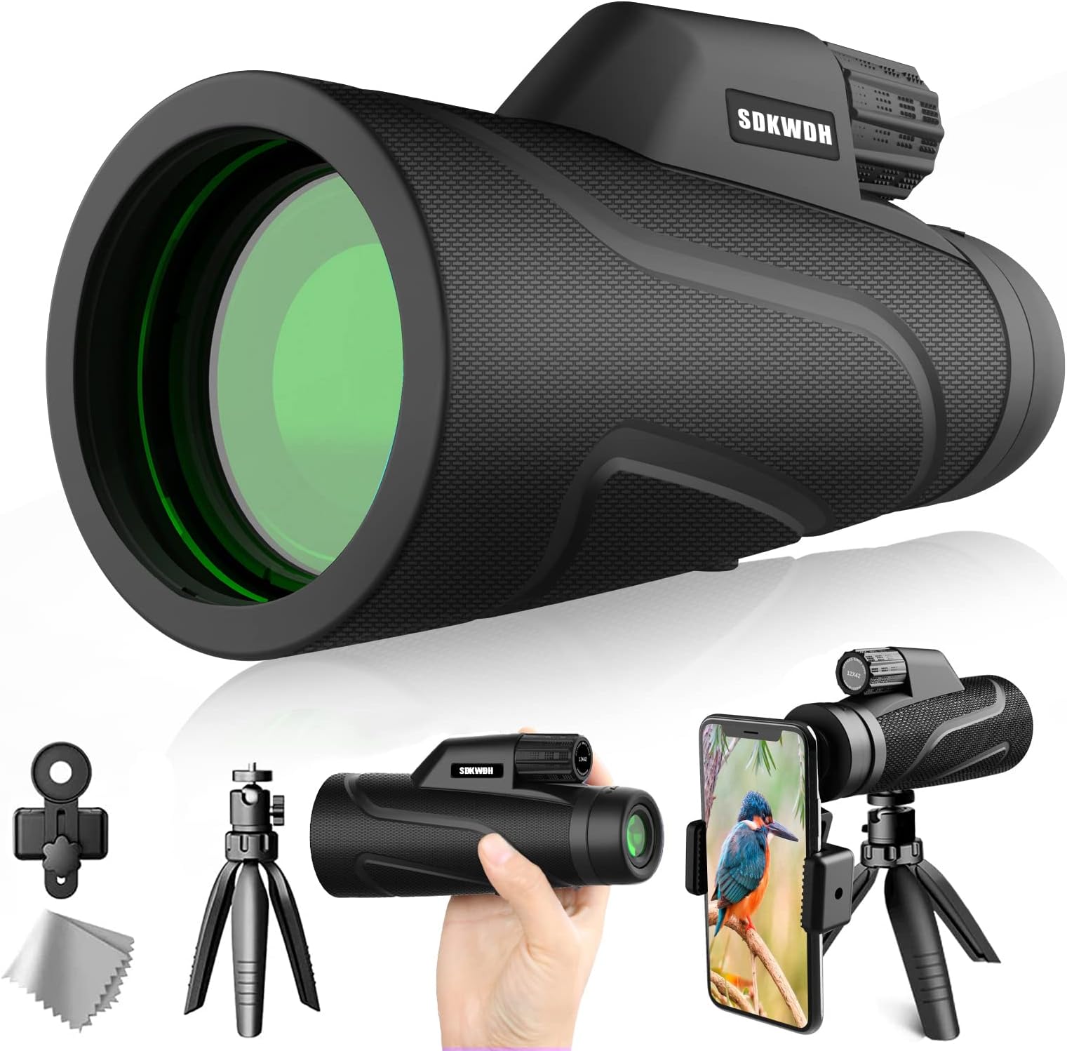 Monocular Telescope with Smartphone Holder & Upgraded Tripod, 12x42, 40x60, 80X100 High Powered FMC & BAK4 Scope for Adults Kids Bird Watching Hunting Camping Hiking Travling Wildlife Secenery