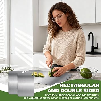 Cutting Boards for Kitchen, 2PCS Stainless Steel Chopping Board 25 X 15 cm Metal Cutting Board Double Sided Small Chopping Board for Vegetables Fruit and Meat