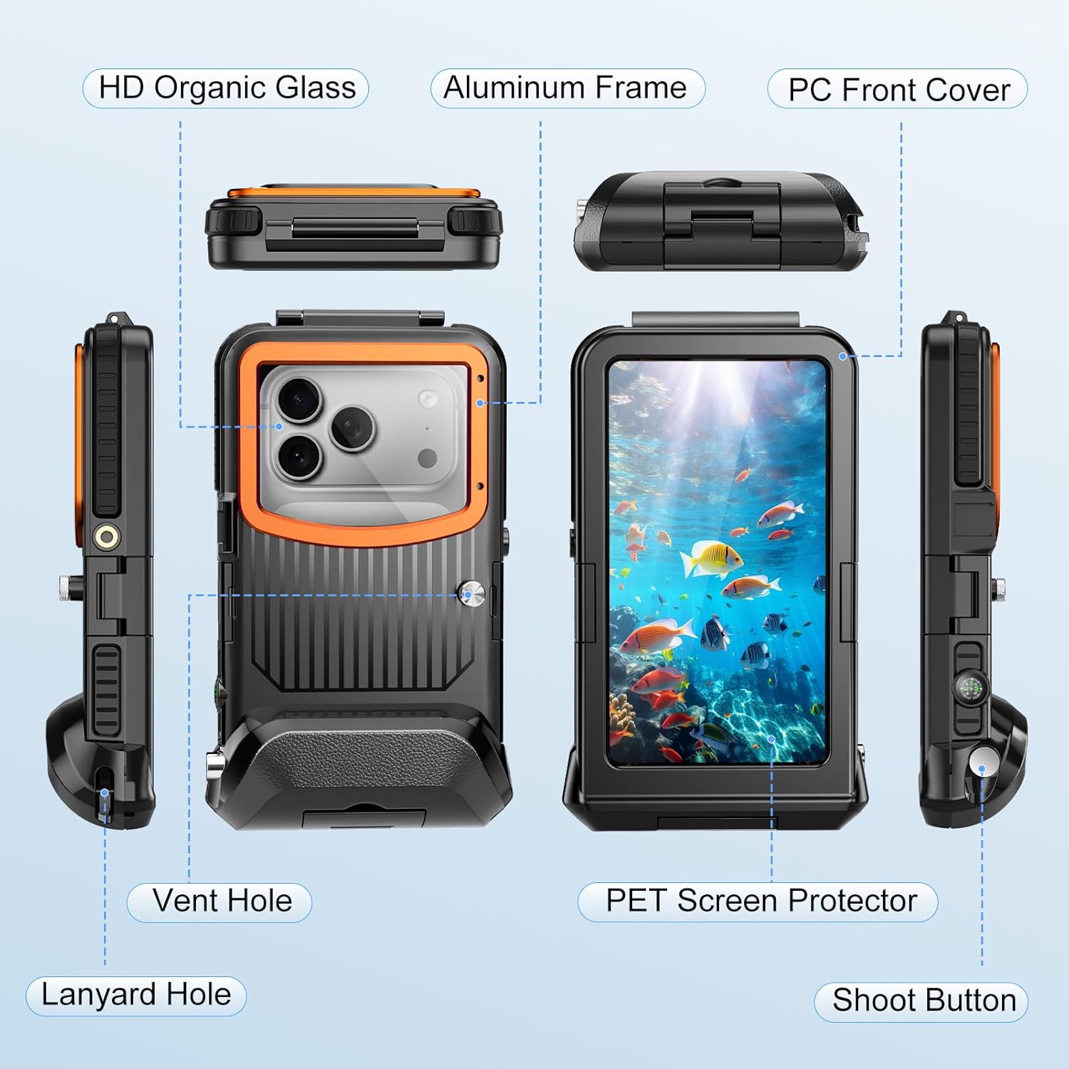 Beasyjoy Waterproof Phone Case for Snorkeling, [50ft/15m] Underwater Diving Case for iPhone 17/16/15/14/13/12/11 Pro Max Plus, Professional Scuba Photo Video Cover for Beach Vacation Water Sport Black