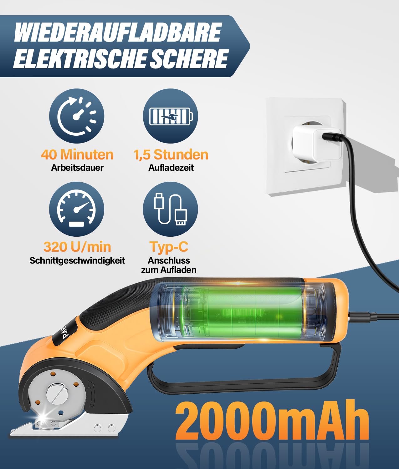 PAHTTO Kartonschneider elektrisch Schere mit Handgriff, Kabellose Rollschneider Akku-Universalschneider Rotationsschneider für Papier, Pappe, Teppich, Leder, Filz, Stoff