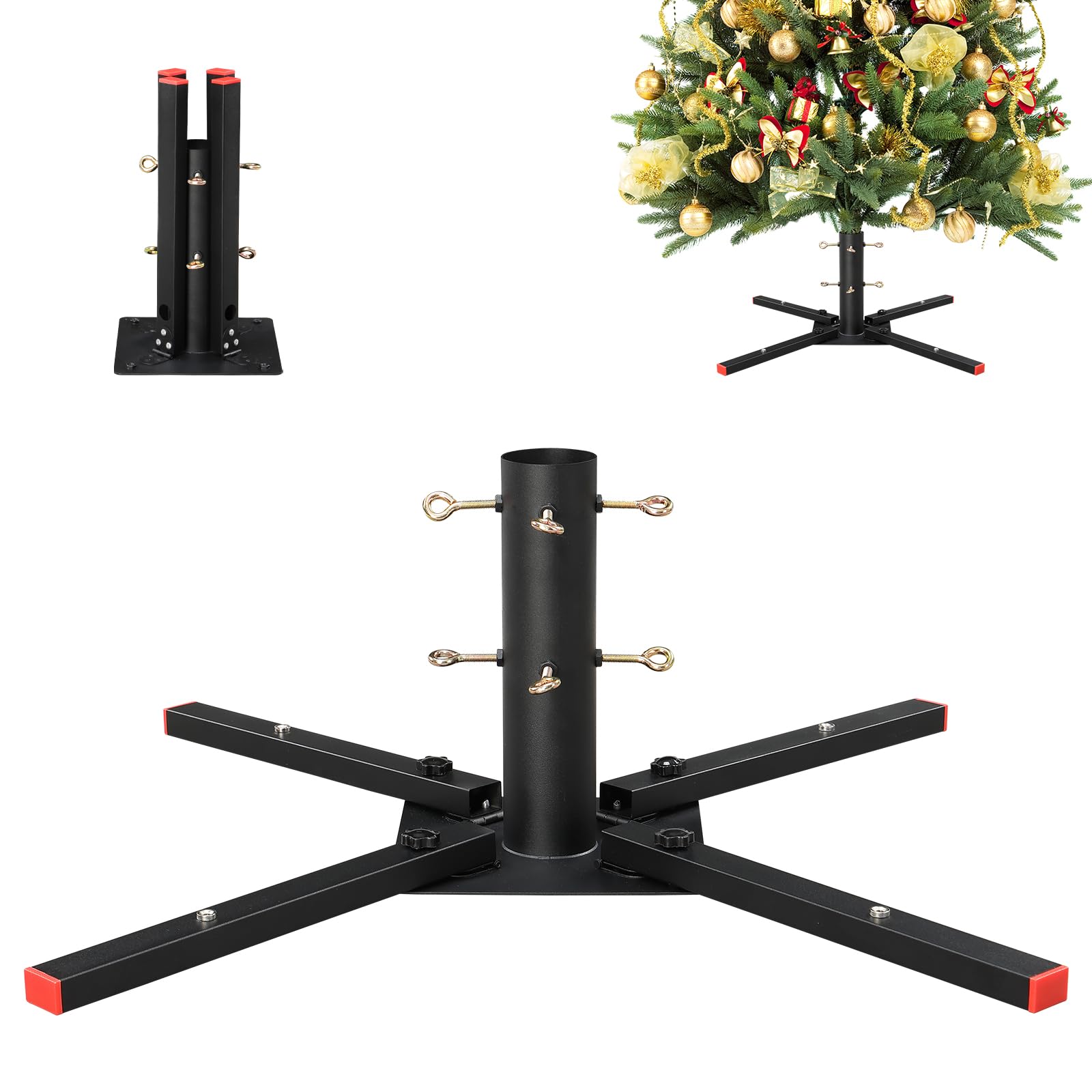 Artificial Christmas Tree Stand with Foldable Legs for Easy Setup, 2.2 inch Inner Diameter Pole Holder for 4-7.5 ft Trees, 28.7 inch Heavy Duty Metal Xmas Fake Tree Base for Holiday Decor