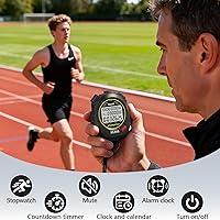 Vista 2 de Stopwatch Timer Lap Split Digital Stopwatch with Clock Calendar Alarm, Large Display Stop Watch for Sports Kids Coaches Swimming Running