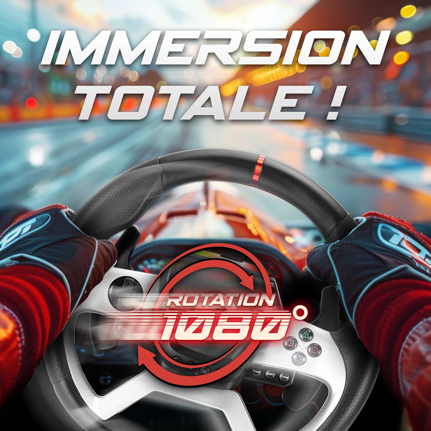 Spirit Of Gamer - RACE Wheel FORCE, Volant PS4 avec Levier de Vitesse et Pédalier, Pour PC, PS4, PS3, XBOX ONE, Volant avec Palette à Retour de Force et Angle de rotation 1080°, Boite de vitesse 6+R