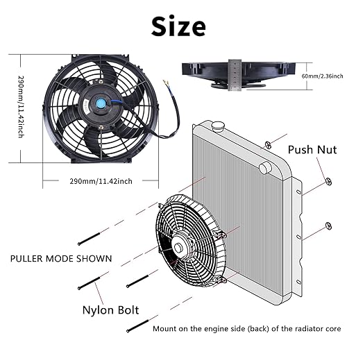 Vista 43 de Juego de 2 radiadores eléctricos de 12 V 80 W, ventilador delgado universal de 7 pulgadas, color negro, 12 V, 80 W