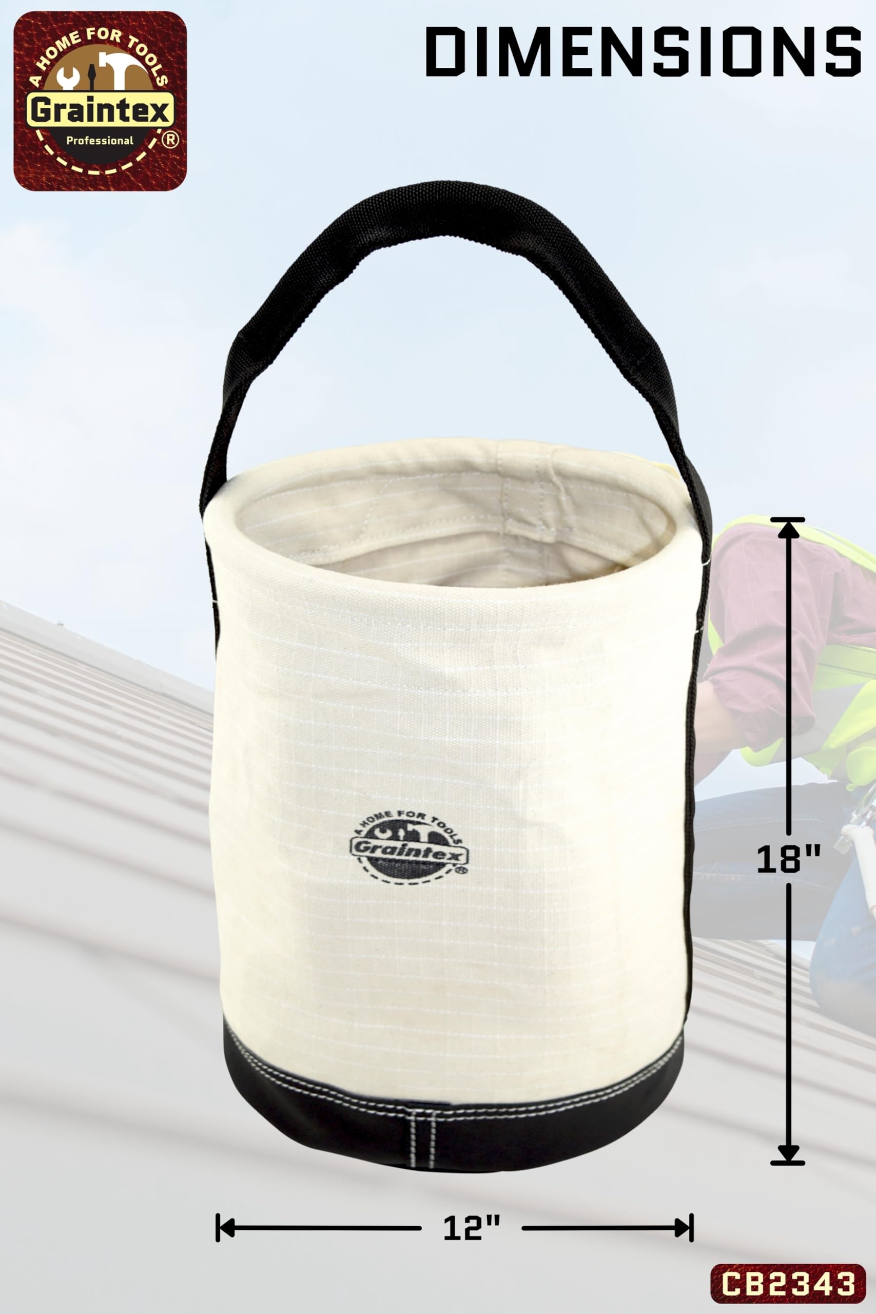 Graintex CB2343 użytkowe płótno wiadro skórzane dno 45 cm x 30 cm uchwyt z paskiem na płótnie z odpornego na rozdarcie