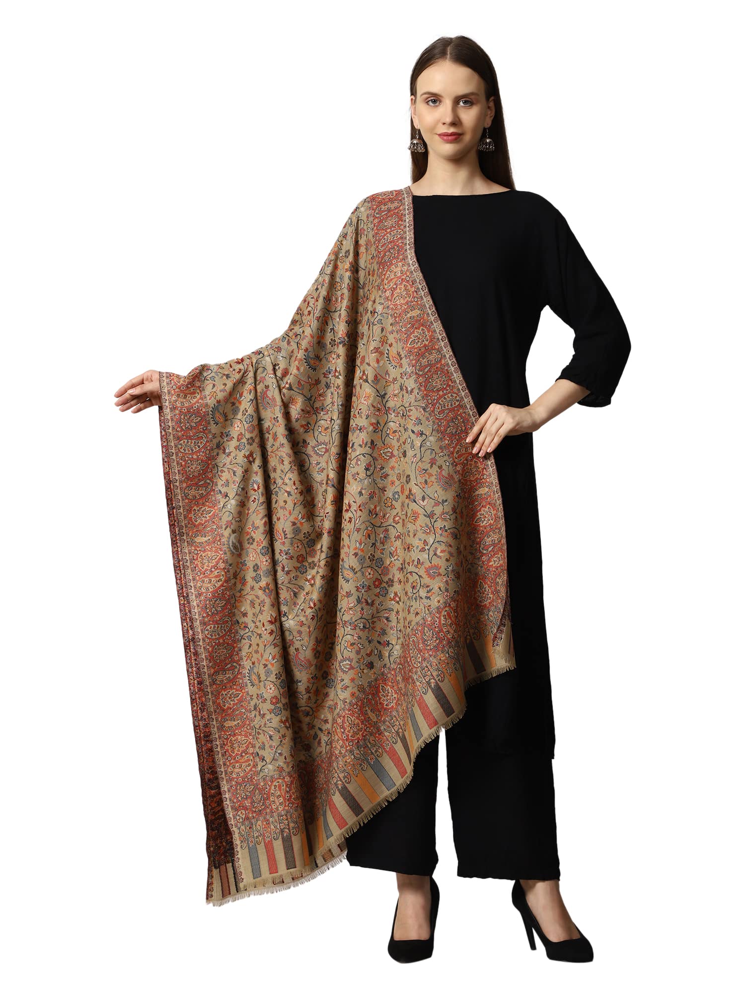 swi with label Women's Kashmiri Kani Woven Wool Shawl (2J5_Beige)-picture-31