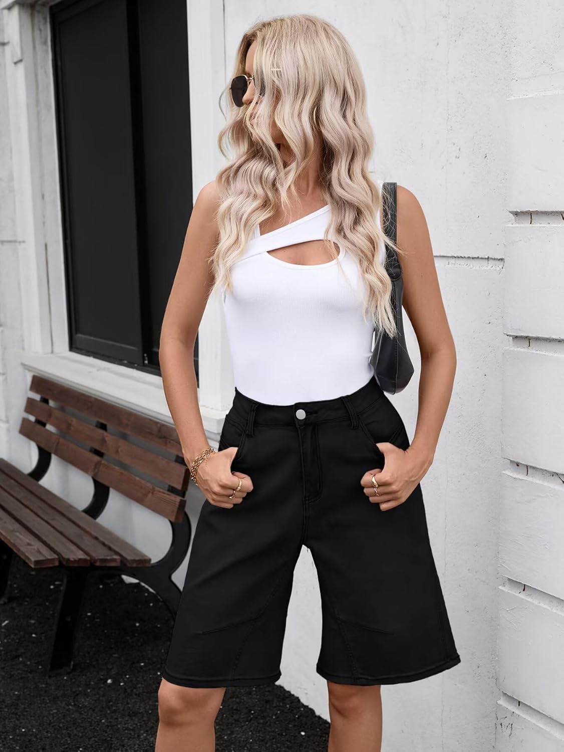 VICHYIE Womens Summer Denim Wide Leg Casual Loose Mid-Low Rise Jorts Bermuda Knee Length Jeans Short Pants - Image 7